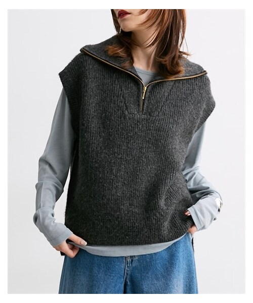nissen（ニッセン）の「【Soiunique】ハーフZIPニットベスト（ベスト・レディース・アイボリー/チャコール・M/L/LL）」の3枚目の写真