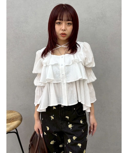 EVRIS（エヴリス）の「フリルボリュームチュニック（シャツ/ブラウス・レディース・ホワイト/ブラック/イエロー・F）」の3枚目の写真