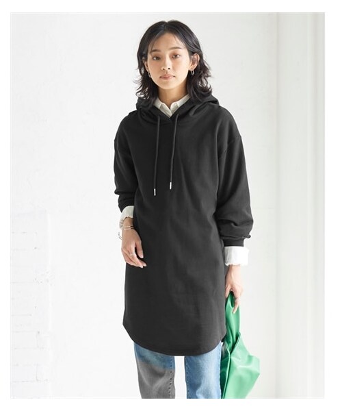 nissen（ニッセン）の「大きいサイズ 綿１００％裾ラウンドパーカーチュニック（チュニック・レディース・黒/スモークカーキ/ラテホワイト/ベイクドオレンジ/ピュアブルー・L/LL/3L/4L/5L/6L/8L/10L）」の7枚目の写真