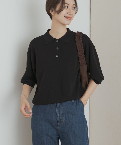 URBAN RESEARCH DOORS(アーバンリサーチドアーズ)の「ニットポロシャツ(ポロシャツ・レディース・BLACK/CHARCOAL/Y.KHAKI・M)」の6枚目の写真