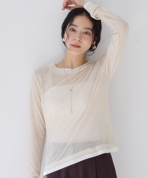 VIS(ビス)の「配色レイヤードシアーロンT(Tシャツ/カットソー・レディース・グレー/オフホワイト/ピンク・F)」の6枚目の写真