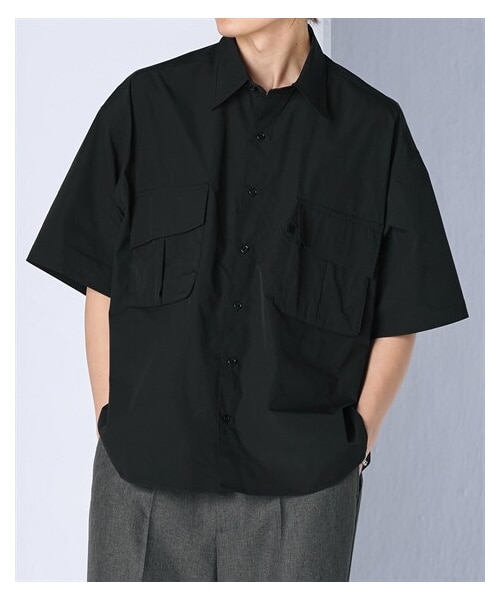 nissen（ニッセン）の「オーバーサイズポケット付5分袖シャツ【大きいサイズ有】　吸汗速乾（シャツ/ブラウス・メンズ・チャコール/黒・M/L/LL/3L/4L/5L/6L/8L/10L）」の9枚目の写真