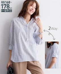 nissen | 高身長 ストライプ袖2WAYチュニックブラウス(トールサイズ)(シャツ/ブラウス)