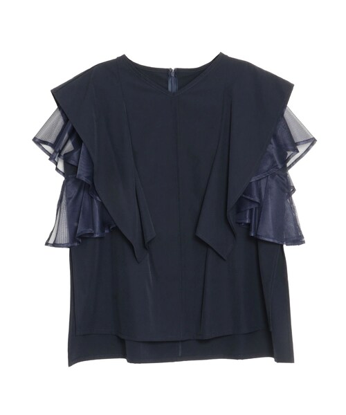 ELENDEEK（エレンディーク）の「MESH LAYERED SLEEVE BL（シャツ/ブラウス・レディース・オフホワイト/ブラック/ネイビー・F）」の3枚目の写真