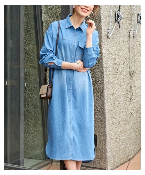 nissen（ニッセン）の「大きいサイズ 羽織にもなるデニムシャツワンピース（ワンピース・レディース・ライトブルー/インディゴブルー・L/LL/3L/4L/5L/6L/8L/10L）」の5枚目の写真