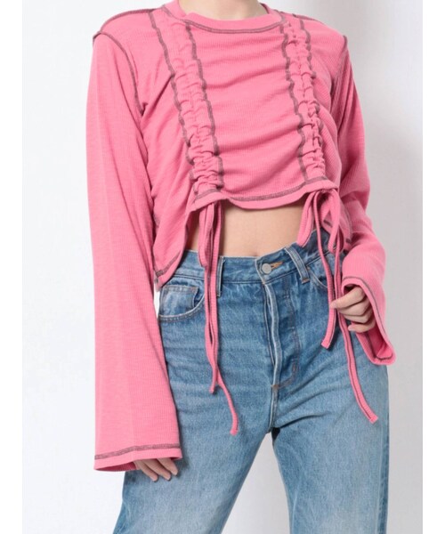 jouetie（ジュエティ）の「フレアスリーブギャザーテレコトップス（Tシャツ/カットソー・レディース・ブラック/ピンク/グリーン/ブルー・M）」の4枚目の写真