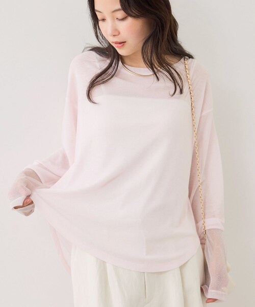 VIS（ビス）の「ラメメッシュスリーブ切り替えシアーロンT（Tシャツ/カットソー・レディース・ブラック/ライトグレー/ホワイト/ピンク・F）」の9枚目の写真