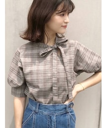 MERCURYDUO | アシメボウタイハーフスリーブブラウス(シャツ/ブラウス)
