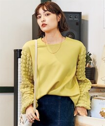 nissen | 大きいサイズポコポコ袖切替カットソープルオーバー(Tシャツ/カットソー)