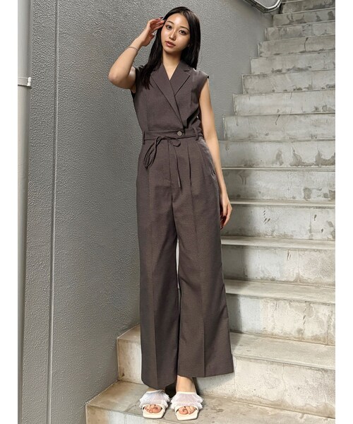 MURUA（ムルーア）の「メッシュロンパース（つなぎ/オールインワン・レディース・グレー/ブラック/ブラウン・1/2）」の5枚目の写真