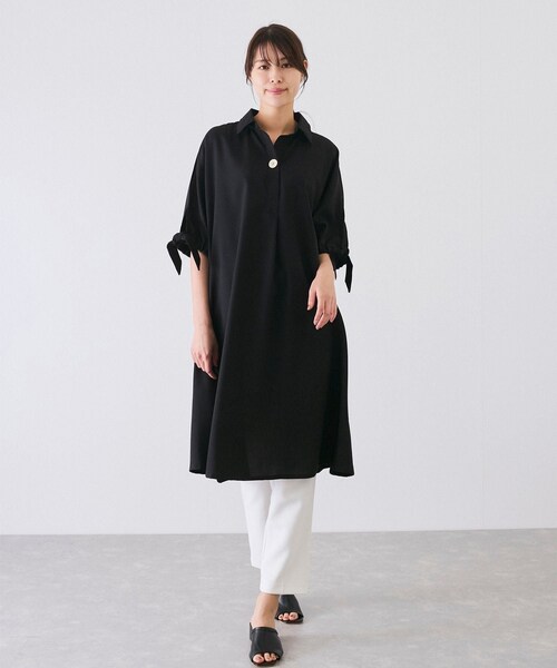 Jayro（ジャイロ）の「袖リボンワンピース（ワンピース・レディース・ブラック/グレー/ベージュ/グリーン/ネイビー/ブルー系/レッド系/イエロー/ダークグリーン/ワイン系/レンガ系・F）」の21枚目の写真