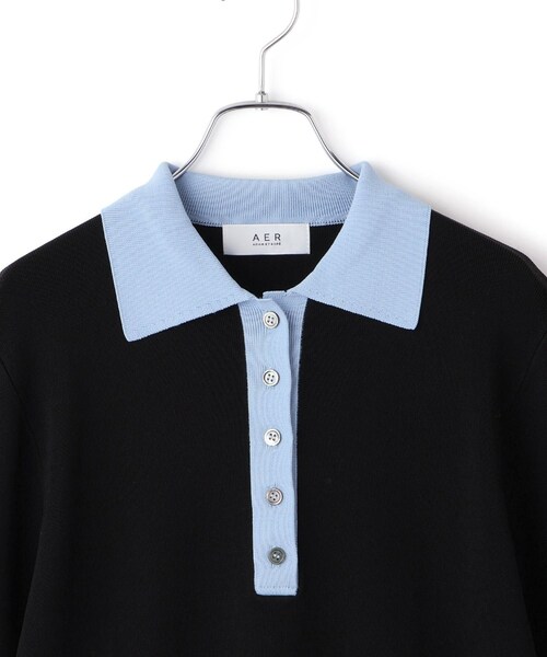 ADAM ET ROPE'(アダムエロペ)の「【WEB限定】ハーフスリーブバイカラーポロニット(ポロシャツ・レディース・ブラック/ネイビー/サックス・F)」の22枚目の写真