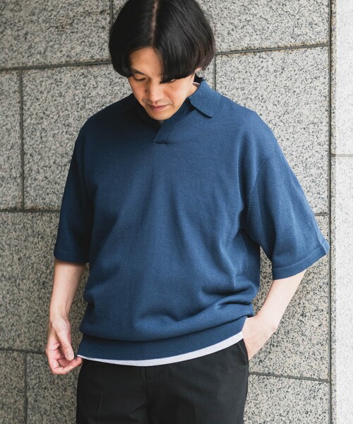 URBAN RESEARCH DOORS（アーバンリサーチドアーズ）の「リネン混ハイゲージ スキッパーニットポロシャツ（ポロシャツ・メンズ・BLACK/BLUE・M/L）」の17枚目の写真