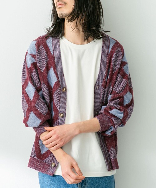 URBAN RESEARCH Sonny Label（アーバンリサーチサニーレーベル）の「ジャガードVネックニットカーディガン（カーディガン/ボレロ・メンズ・ボルドー/オフ/グリーン・M/L）」の5枚目の写真