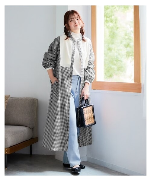 nissen（ニッセン）の「＜大きいサイズ＞クラシカルヨーク切替ワンピース（ワンピース・レディース・オフ×黒チェック/ネイビー×黒チェック/グリーン・L/LL/3L/4L/5L/6L/8L/10L）」の11枚目の写真