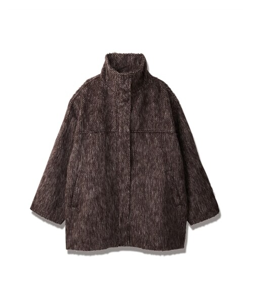 nissen（ニッセン）の「【Soiunique】シャギーミックス調スタンドカラーミドル丈コート（ジャケット/アウター・レディース・ブラウン/チャコール・F）」の3枚目の写真