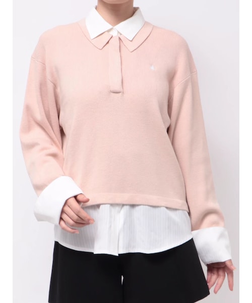 LAGUNAMOON（ラグナムーン）の「【POLO BCSコラボ】シャツレイヤードポロニットプルオーバー（ニット/セーター・レディース・ライトグレー/ピンク/ネイビー/ブラウン/ミントグリーン・F）」の10枚目の写真