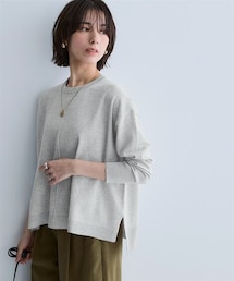 nissen | 【T-KNIT】綿混クルーネッククロップド丈オーバーサイズ 長袖ニットトップス【毛玉になりにくい・洗濯機で洗える・UVカット】(ニット/セーター)