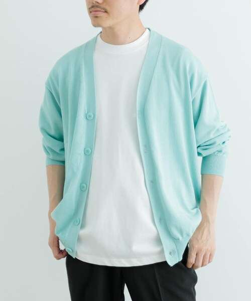 ITEMS URBANRESEARCH（アイテムズ アーバンリサーチ）の「ハイゲージ天竺ニット カーディガン（カーディガン/ボレロ・メンズ・MNT/BLK・M/L）」の2枚目の写真