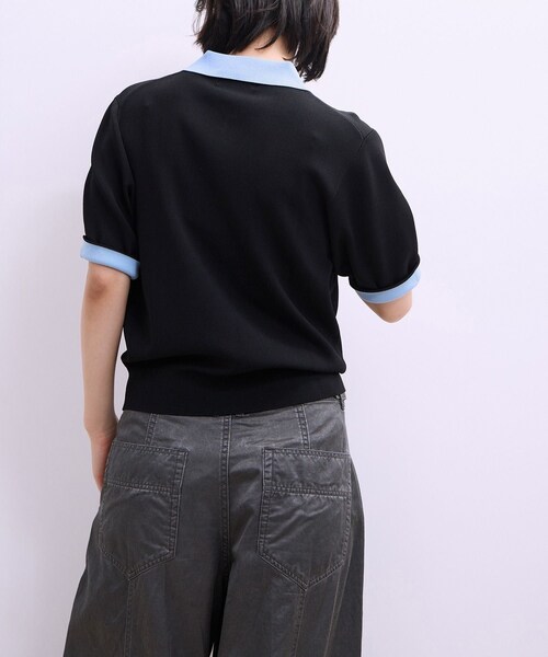 ADAM ET ROPE'(アダムエロペ)の「【WEB限定】ハーフスリーブバイカラーポロニット(ポロシャツ・レディース・ブラック/ネイビー/サックス・F)」の11枚目の写真