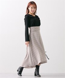 nissen | 【大きい胸専用】リブカットソー×コルセットワンピース（片側ポケット付）(ワンピース)