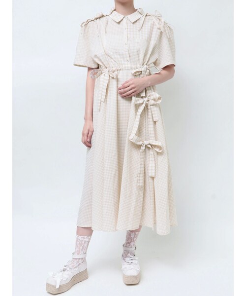 merry jenny（メリージェニー）の「ギンガムチェックリボンドロストワンピース（シャツワンピース・レディース・グレー/ピンク/ブルー/ベージュ/ミックス/グリーン・F）」の12枚目の写真