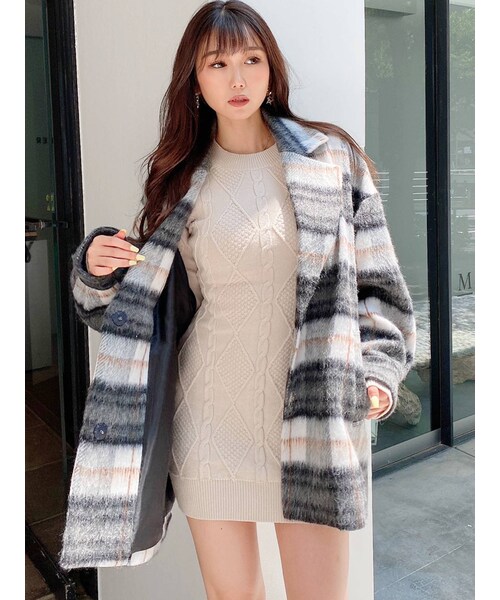 GYDA（ジェイダ）の「BIG CHECKシャギー ショートチェスターコート（その他アウター・レディース・ブラック/ベージュ/グレー・F）」の9枚目の写真