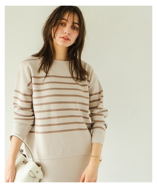 nissen（ニッセン）の「マシュマロニットミラノリブボートネックトップス＜大きいサイズ有＞（ニット/セーター・レディース・オフホワイト×黒ボーダー/ネイビー×オフホワイトボーダー/オフホワイト×サックスボーダー/ブラック/ピンク/モカ×ネイビーボーダー/オフベージュ×チェリーレッド/グレー/オフベージュ×モカ/チョコ×オフベージュ・S/M/L/LL/3L/4L/5L/6L/8L/10L）」の21枚目の写真