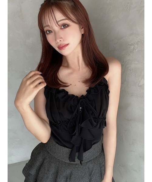 RESEXXY（リゼクシー）の「バストギャザーカスケードキャミ（キャミソール・レディース・アイボリー/ブラック/ピンク/ホワイト・F）」の4枚目の写真