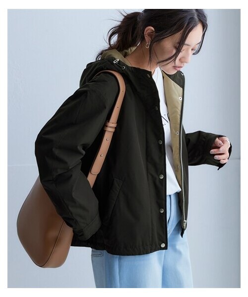 nissen（ニッセン）の「蓄熱サーモプラスショートコート（配色裏地）【防風・はっ水・帯電防止・花粉がつきにくい・マシンウォッシャブル】＜大きいサイズ有＞（ジャケット/アウター・レディース・ダークネイビー×ブルー/チャコールパープル×モーブパープル/黒×ベージュ/カーキ×ピンク/ライトグレー×ラベンダー/ベージュ×ライトグリーン/ライトグレージュ×イエロー・S/M/L/LL/3L/4L/5L/6L/8L/10L）」の8枚目の写真