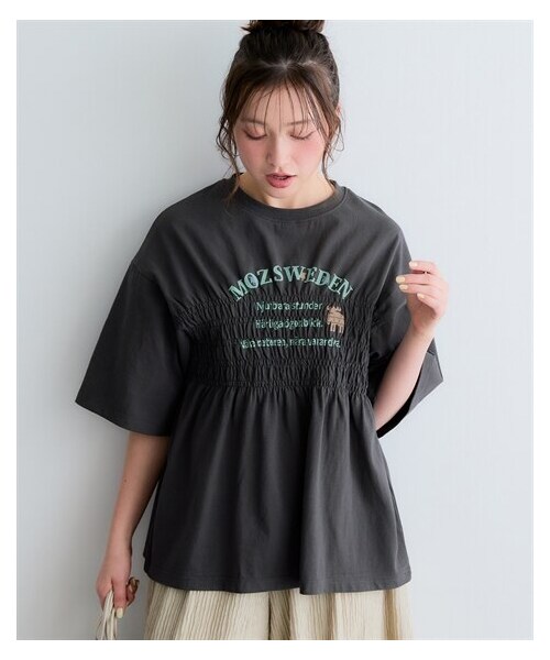 nissen（ニッセン）の「moz(モズ)シャーリングTシャツ＜大きいサイズ有＞（Tシャツ/カットソー・レディース・アイボリー/ブルー/チャコール・S/M/L/LL/3L/4L/5L）」の5枚目の写真