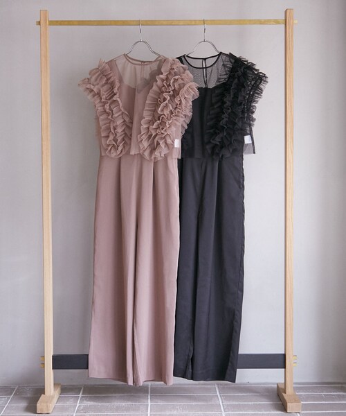 VIS（ビス）の「【新色追加】【VISDRESS】チュールフリルセットオールインワン【低身長向けサイズ有】（つなぎ/オールインワン・レディース・ブラック/ダークブラウン系/ライトグリーン・M/PM）」の16枚目の写真