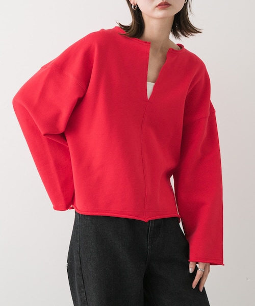 SENSE OF PLACE by URBAN RESEARCH（センスオブプレイスバイアーバンリサーチ）の「Vネックルーズスウェット（スウェット・レディース・OFF WHITE/CORAL/BLACK・one）」の3枚目の写真