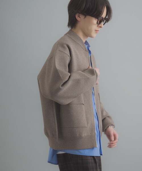 SENSE OF PLACE by URBAN RESEARCH(センスオブプレイスバイアーバンリサーチ)の「『洗濯可』ダブルポケットニットブルゾン(ブルゾン・メンズ・BLACK/BROWN・M/L)」の22枚目の写真