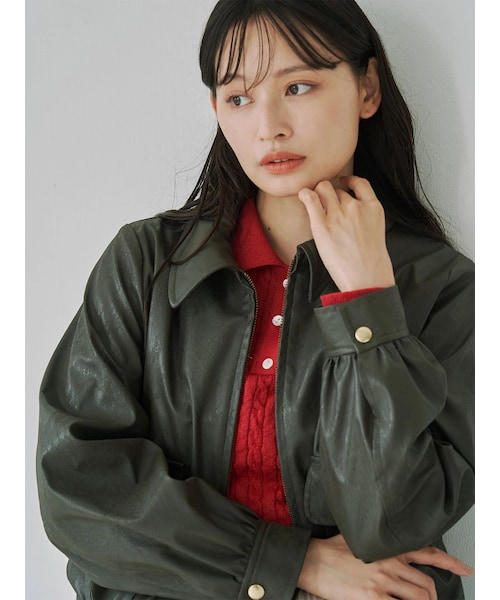 TONAL(トーナル)の「レースフェイクレザーブルゾン(ブルゾン・レディース・アイボリー/ブラック/ブラウン・M)」の18枚目の写真