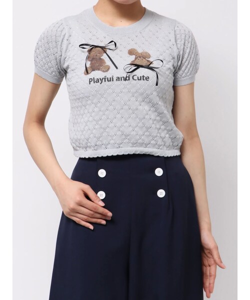 CALNAMUR（カルナムール）の「BEAR PRINT RIBBON KNIT /ベアプリントリボンニット（ニット/セーター・レディース・ホワイト/ピンク/アイスブルー・F）」の7枚目の写真