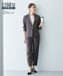 Petitjo | 小さいサイズ　【レディーススーツ】パンツスーツ2点セット（ノーカラージャケット+テーパードパンツ）低身長さん・小柄女性(スーツセット)