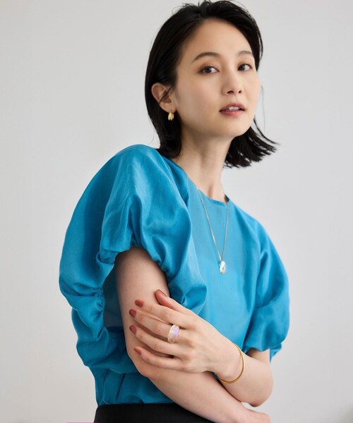 ROPE'（ロペ）の「【洗える】コットンシルクブラウス/セットアップ対応（シャツ/ブラウス・レディース・ブラック/ターコイズ・F）」の2枚目の写真