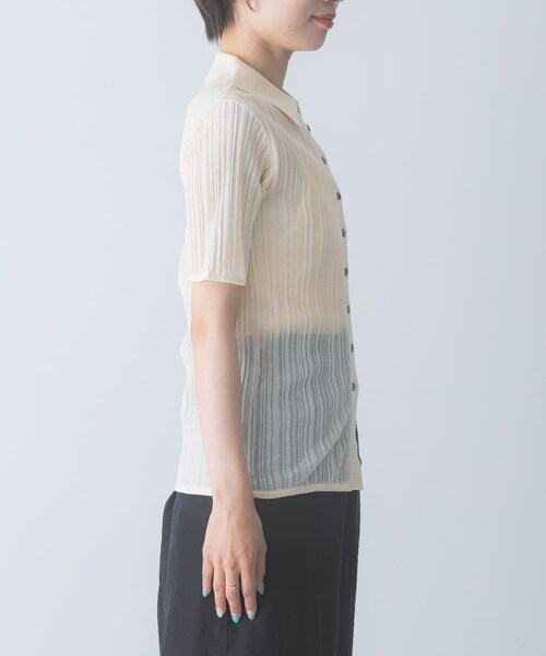 ELENDEEK　SHEER PLEATS KNIT TOP