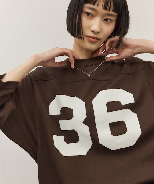 ADAM ET ROPE'（アダムエロペ）の「【Oblada(オブラダ)】別注 FOOTBALL TEE（Tシャツ/カットソー・レディース・オフホワイト/ブラウン/ネイビー・F）」の18枚目の写真