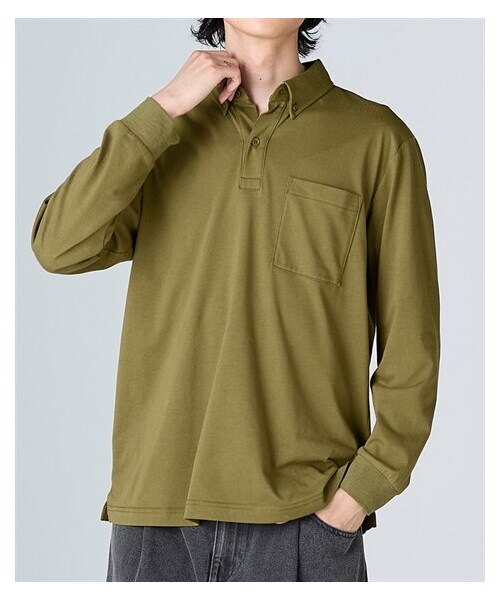 nissen（ニッセン）の「ボタンダウン長袖ポロシャツ【大きいサイズ有】（ポロシャツ・メンズ・カーキ/ネイビー/黒・M/L/LL/3L/4L/5L/6L/8L/10L）」の18枚目の写真