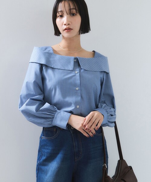 VIS（ビス）の「オフショルライクロングスリーブブラウス/イージーケア（シャツ/ブラウス・レディース・ホワイト系/ネイビー/ブルー系・F）」の12枚目の写真