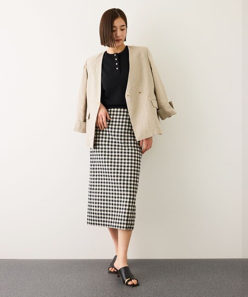 ROPE'（ロペ）の「[美人スカート]リネン混ギンガムチェックポケット付きタイトスカート/26SS・イージーケア（スカート・レディース・ブラック系・34/36/38/40）」の22枚目の写真