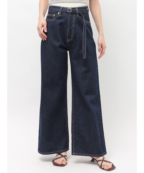 LAGUNAMOON（ラグナムーン）の「LMロゴセミワイドデニムパンツ（デニムパンツ・レディース・ブラック/アイスブルー/インディゴ・S/M）」の6枚目の写真