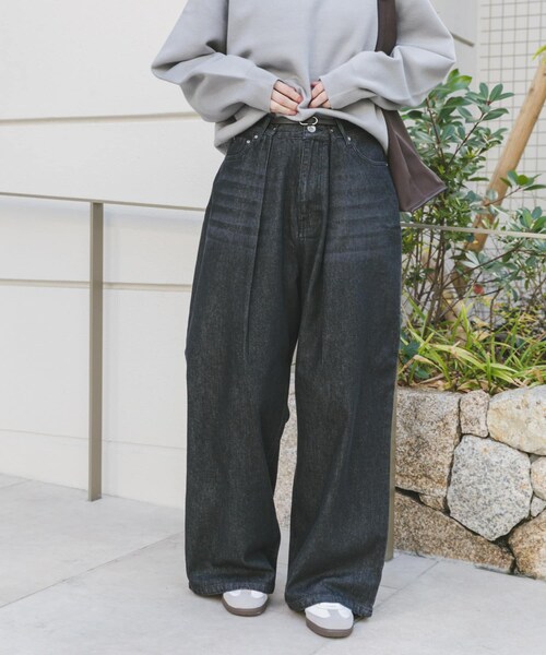 ベルト付ワイドデニム