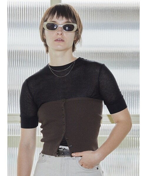 EMODA（エモダ）の「【VEQUM】RIB BUTTON BARE TOP（キャミソール・レディース・グレー/ブラウン・F）」の6枚目の写真