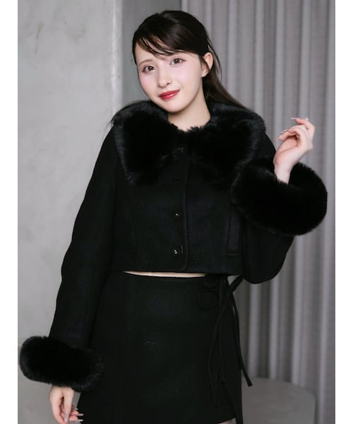 EATME（イートミー）の「フェイクファーカラーショートジャケット（その他アウター・レディース・アイボリー/ブラック・S/M）」の19枚目の写真