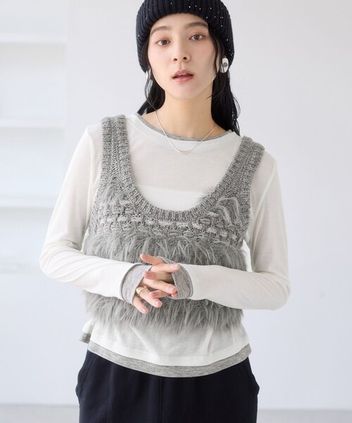 VIS(ビス)の「配色レイヤードシアーロンT(Tシャツ/カットソー・レディース・グレー/オフホワイト/ピンク・F)」の14枚目の写真