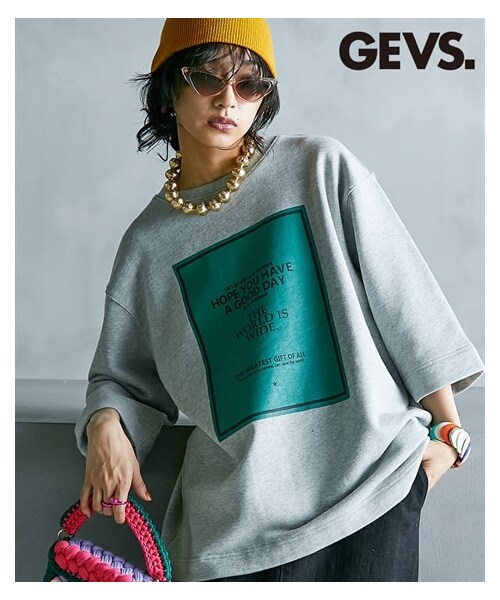 nissen（ニッセン）の「大きいサイズ 綿100％スクエアロゴプリント7分袖トレーナー GEVS.（スウェット・レディース・杢グレー/黒・L/LL/3L/4L/5L/6L/8L/10L）」の4枚目の写真