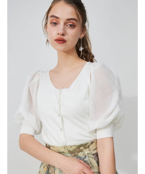 MERCURYDUO（マーキュリーデュオ）の「パワショルニットカーディガン（カーディガン/ボレロ・レディース・ベージュ/ブラック/オフホワイト・F）」の11枚目の写真